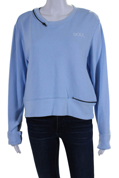 Soul Cycle Wiomens Zipper Neck Pullover Sweatshirt Sky Blue Cotton Size Medium