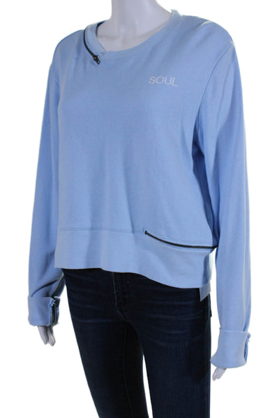 Soul Cycle Wiomens Zipper Neck Pullover Sweatshirt Sky Blue Cotton Size Medium