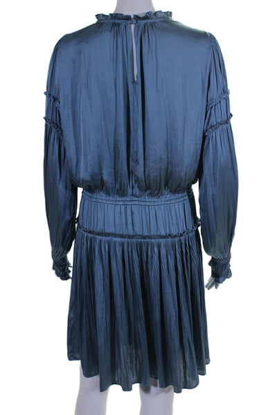 Current Air Womens Ruffled Trim Long Sleeves A Line Dress Blue Size Large