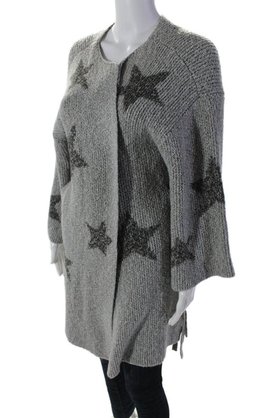 Cupcakes And Cashmere Womens Gray Star Print Lace Up Detail Cardigan Top Size L