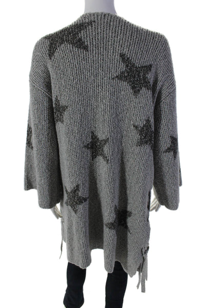 Cupcakes And Cashmere Womens Gray Star Print Lace Up Detail Cardigan Top Size L