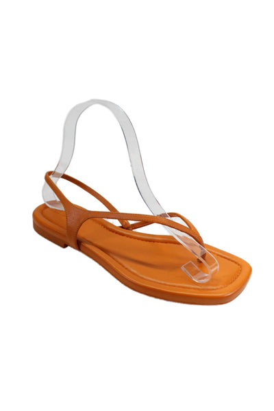 Vince Women's Square Toe T-Strap Flat Sling Back Sandals Orange Size 6