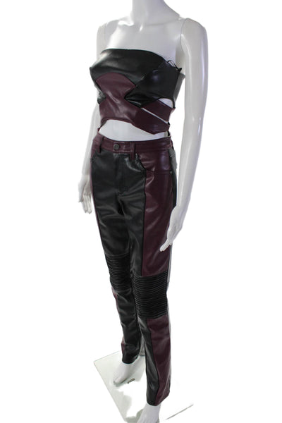 AFRM Faux Leather Cropped Top Pleated Straight Pants Set Purple Black Size 25