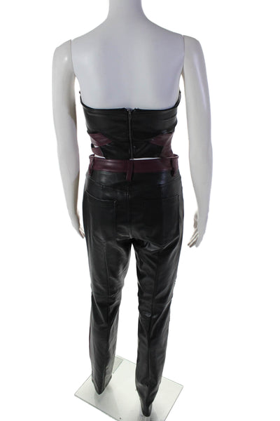 AFRM Faux Leather Cropped Top Pleated Straight Pants Set Purple Black Size 25