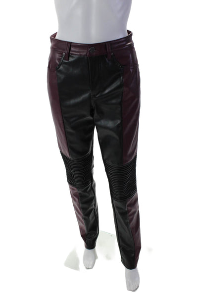 AFRM Faux Leather Cropped Top Pleated Straight Pants Set Purple Black Size 25