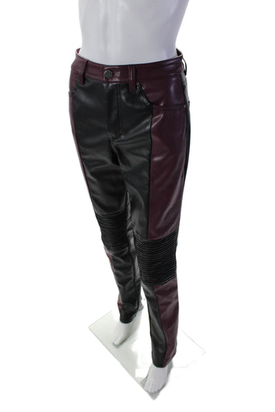 AFRM Faux Leather Cropped Top Pleated Straight Pants Set Purple Black Size 25