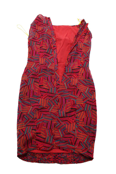 Catherine Malandrino Womens Back Zip Crew Neck Sheath Dress Red Multi Silk 0