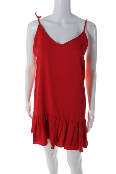 Amanda Uprichard Women's V-Neck Spaghetti Straps Tiered Mini Dress Red Size S