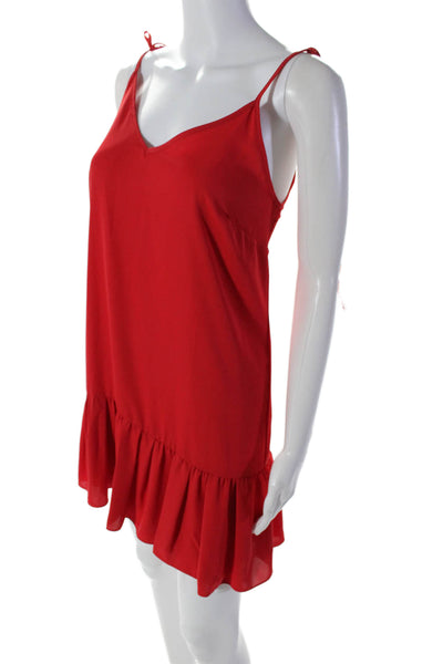 Amanda Uprichard Women's V-Neck Spaghetti Straps Tiered Mini Dress Red Size S