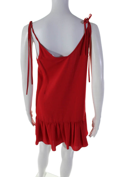 Amanda Uprichard Women's V-Neck Spaghetti Straps Tiered Mini Dress Red Size S