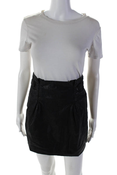 Free People Women's Hook Closure Belted Leather Mini Skirt Black Size 0