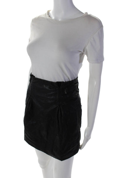 Free People Women's Hook Closure Belted Leather Mini Skirt Black Size 0