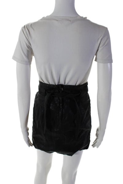 Free People Women's Hook Closure Belted Leather Mini Skirt Black Size 0