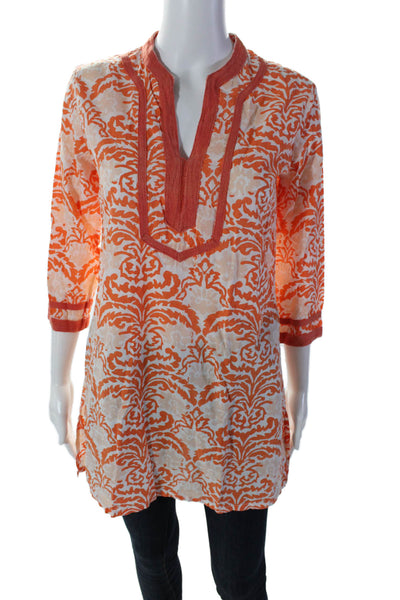 Roberta Roller Rabbit Womens Round Neck Long Sleeves Tunic Blouse Orange Size XS