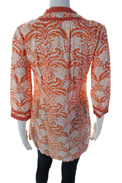 Roberta Roller Rabbit Womens Round Neck Long Sleeves Tunic Blouse Orange Size XS