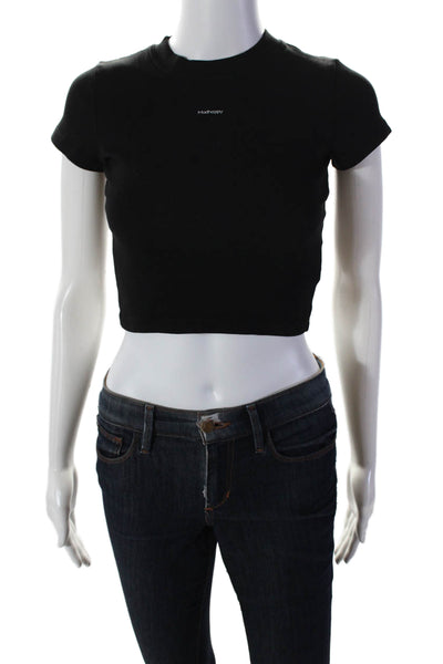 Madhappy Women's Round Neck Short Sleeves Cropped T-Shirt Black Size XS