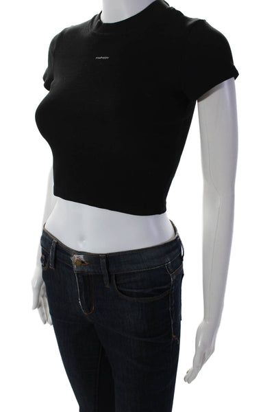 Madhappy Women's Round Neck Short Sleeves Cropped T-Shirt Black Size XS