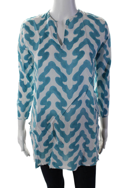 Roberta Roller Rabbit Women's Long Sleeves Cotton Slit Hem Tunic Blue Size XS