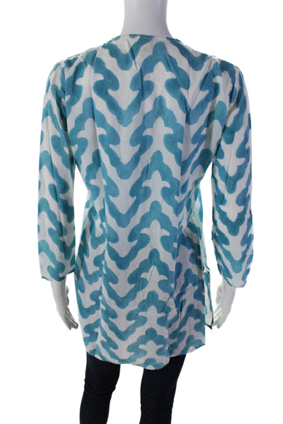 Roberta Roller Rabbit Women's Long Sleeves Cotton Slit Hem Tunic Blue Size XS