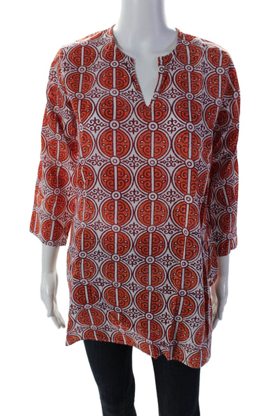 Roberta Roller Rabbit Women's Long Sleeves Cotton Tunic Abstract Orange Size 12