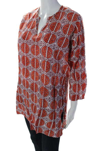 Roberta Roller Rabbit Women's Long Sleeves Cotton Tunic Abstract Orange Size 12