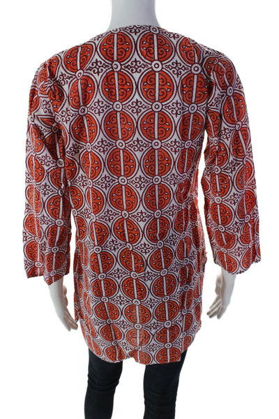 Roberta Roller Rabbit Women's Long Sleeves Cotton Tunic Abstract Orange Size 12