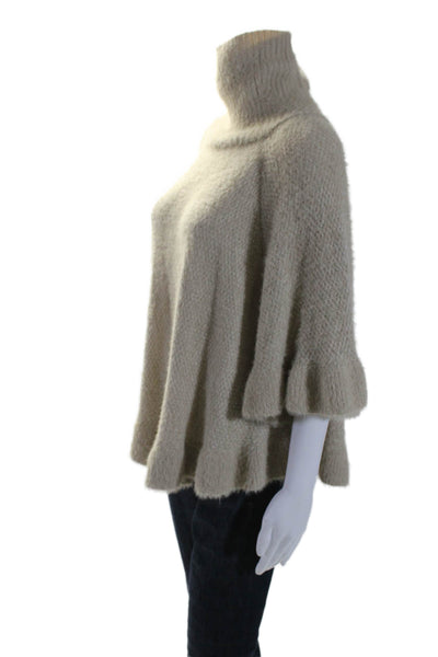 Anthropologie Womens Knit Flounce Sleeve Turtleneck Poncho Sweater Beige Size OS