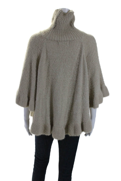 Anthropologie Womens Knit Flounce Sleeve Turtleneck Poncho Sweater Beige Size OS