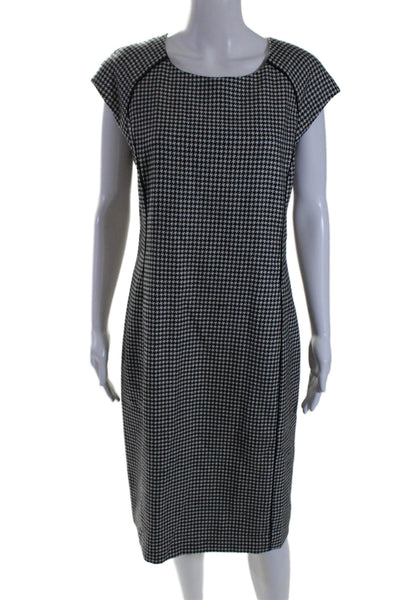 Nina Mclemore Womens Wool Houndstooth Print Midi Shift Dress White Black Size M