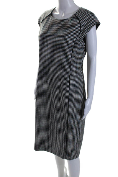 Nina Mclemore Womens Wool Houndstooth Print Midi Shift Dress White Black Size M