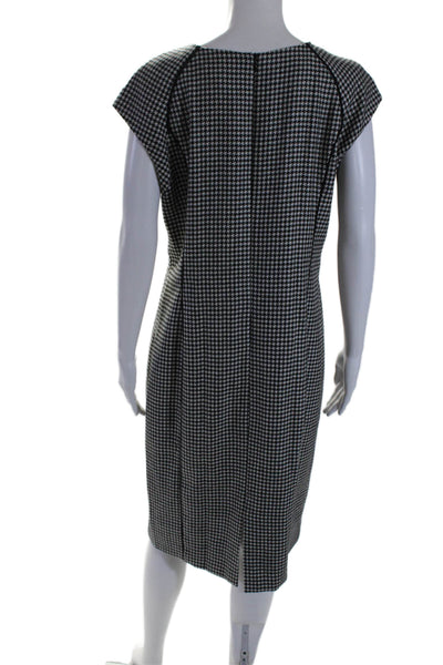 Nina Mclemore Womens Wool Houndstooth Print Midi Shift Dress White Black Size M