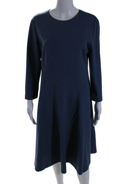 Lafayette 148 New York Womens Long Sleeve Midi A-Line Dress Steel Blue Size 10