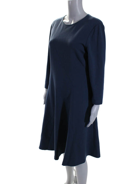 Lafayette 148 New York Womens Long Sleeve Midi A-Line Dress Steel Blue Size 10