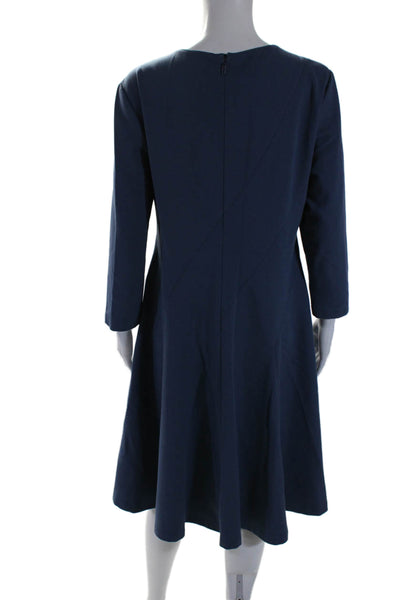 Lafayette 148 New York Womens Long Sleeve Midi A-Line Dress Steel Blue Size 10