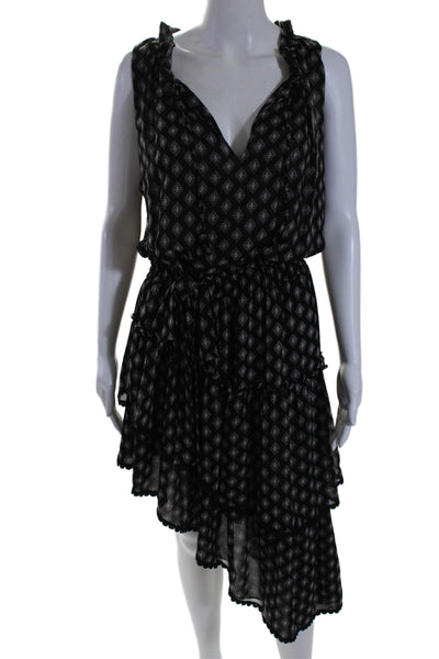 Misa Womens Diamond Print V Neck Sleeveless Blouson Dress Black Size M