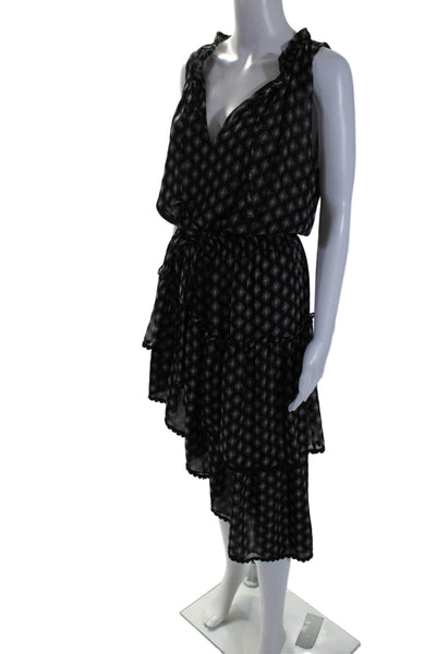 Misa Womens Diamond Print V Neck Sleeveless Blouson Dress Black Size M