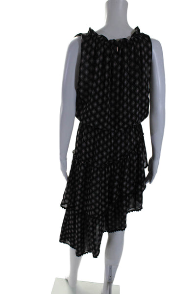 Misa Womens Diamond Print V Neck Sleeveless Blouson Dress Black Size M