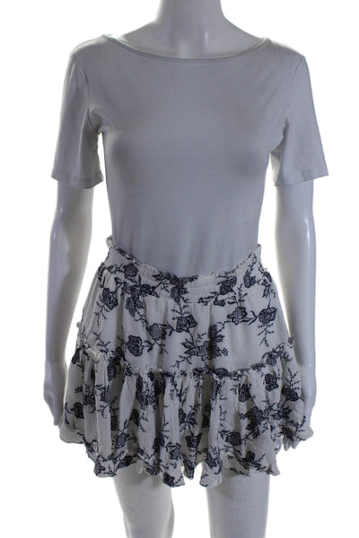 Misa Womens Floral Embroidered Tiered Ruffle Skirt White Size M