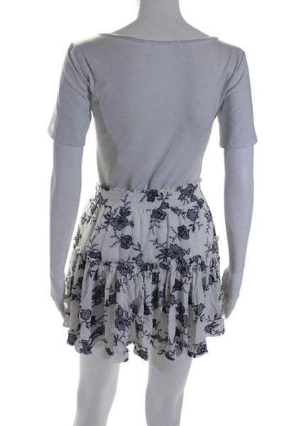 Misa Womens Floral Embroidered Tiered Ruffle Skirt White Size M