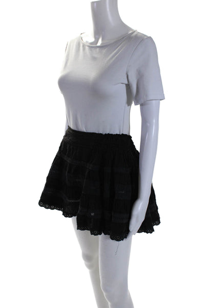 Sunday Saint Tropez Womens Linen Lace Trim Ruffle Skirt Black Size OS