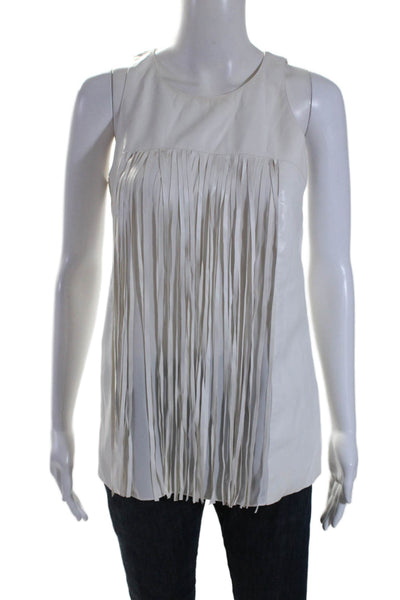 Sachin & Babi Womens Faux Leather Sleeveless Fringe Blouse White Size 2