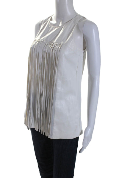 Sachin & Babi Womens Faux Leather Sleeveless Fringe Blouse White Size 2