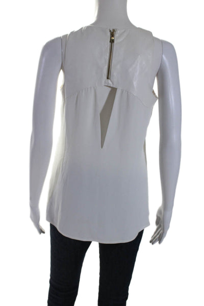 Sachin & Babi Womens Faux Leather Sleeveless Fringe Blouse White Size 2