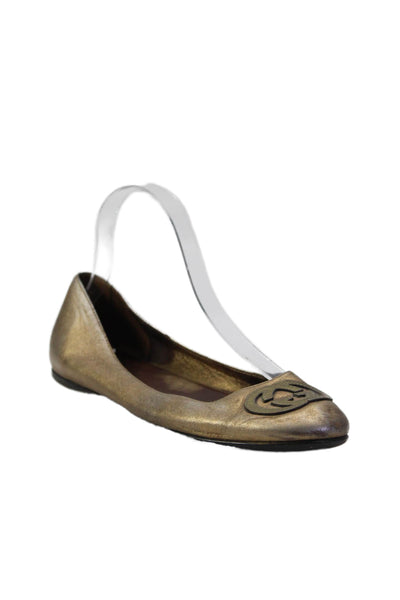 Gucci Womens Leather Logo Round Toe Ballet Flats Gold Size 8