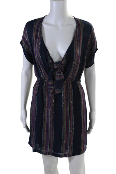 Rails Women's V-Neck Sleeveless Cinch Waist Mini Dress Multicolor Striped Size S