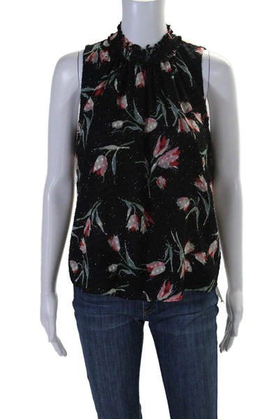 Rebecca Taylor Womens Silk Floral Print Sleeveless Tank Top Black Size 2