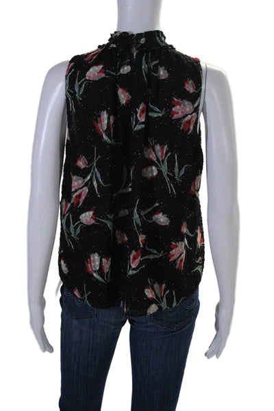 Rebecca Taylor Womens Silk Floral Print Sleeveless Tank Top Black Size 2