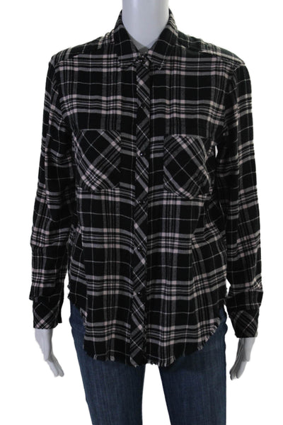 Rails Womens Plaid Button Down Leo Shirt Onyx Black Pink Size Extra Small