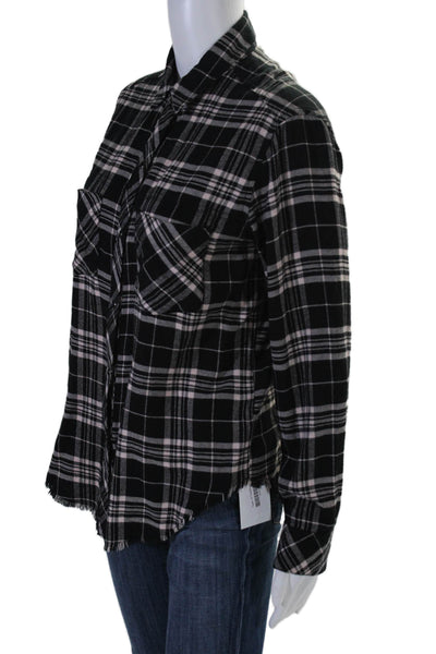 Rails Womens Plaid Button Down Leo Shirt Onyx Black Pink Size Extra Small