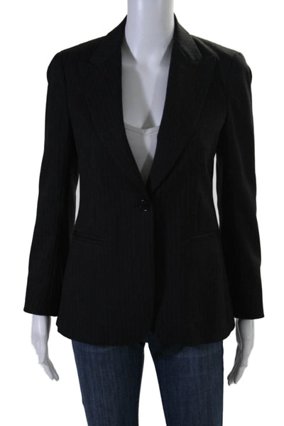 Theory Womens Striped Single Button Long Sleeves Blazer Jacket Black Wool Size 2